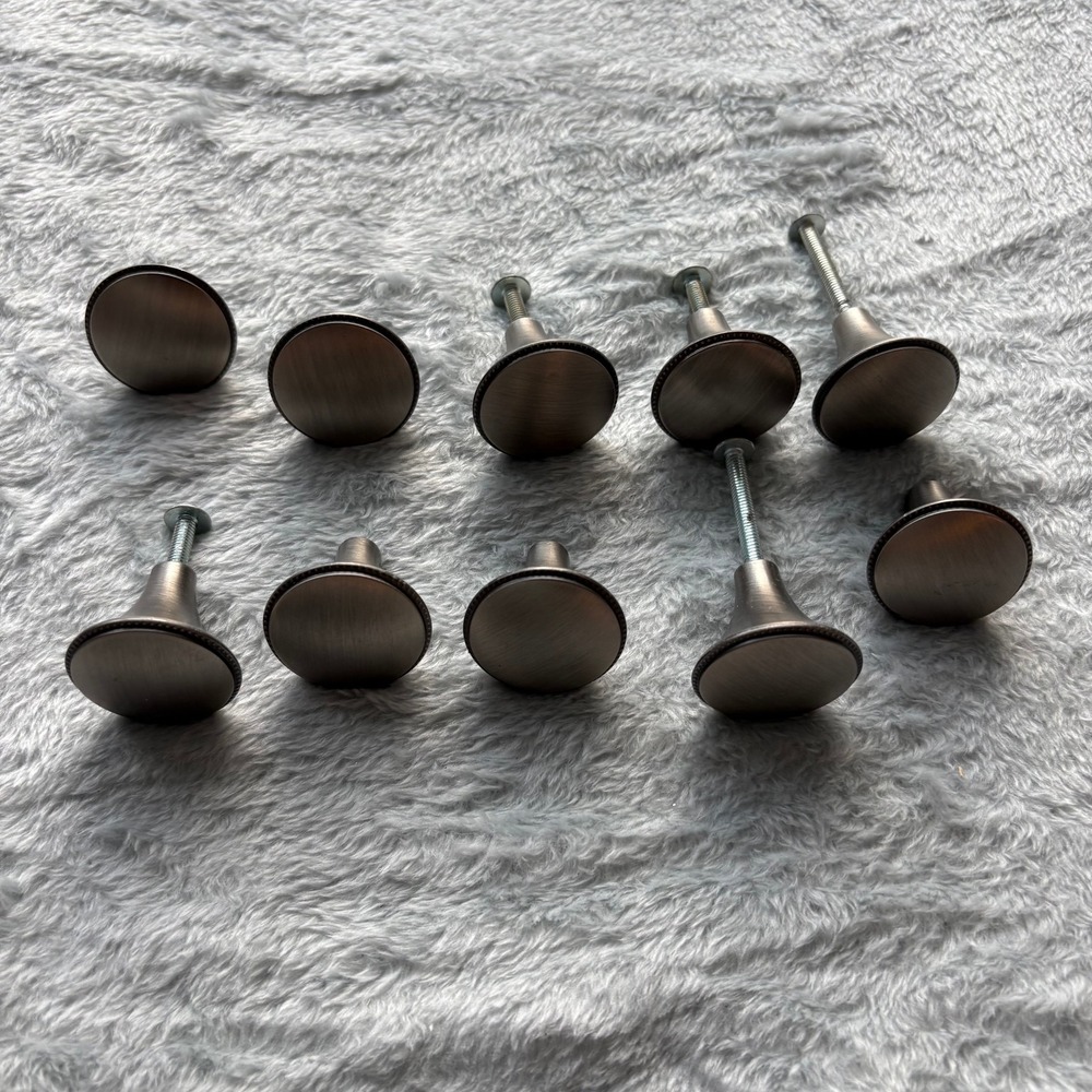 Lot of 10 Round Beaded Edge Cabinet Knobs Brushed Antique Brass Bronze Finish